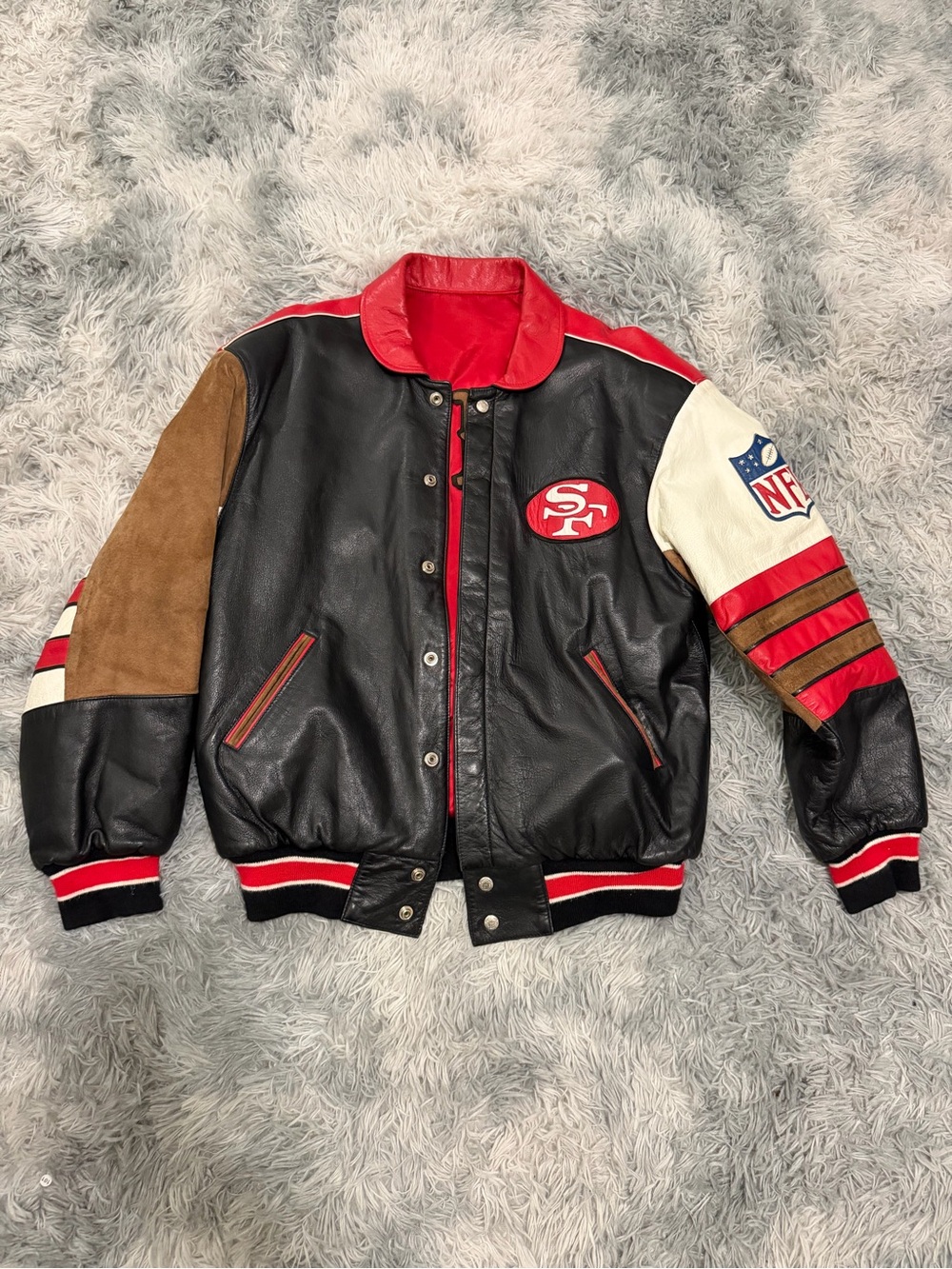 Vintage San Francisco 49ers NFL Jeff Hamilton Leather Jacket Small Reversible